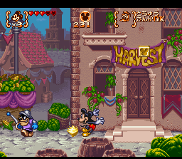 Disney's Magical Quest 3 starring Mickey & Donald (SNES) screenshot: Spin blocks or enemies you've stomp on at other enemies.