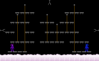 Marshmallow Duel (DOS) screenshot: The two champions on the field of glory