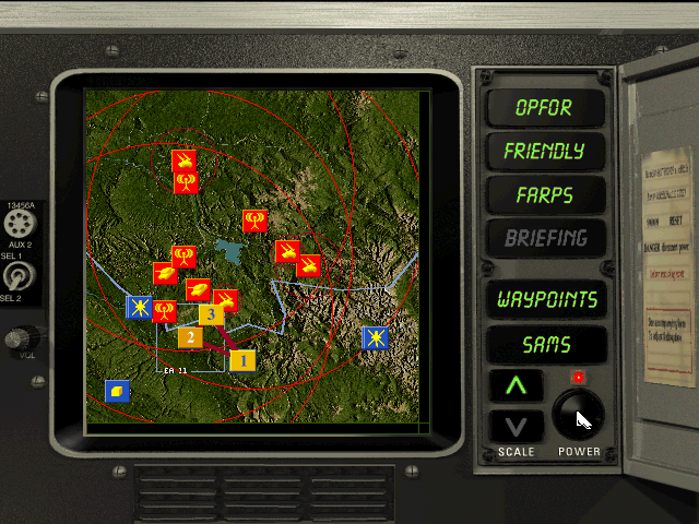 Jane's Combat Simulations: AH-64D Longbow - Flash Point Korea (DOS) screenshot: Mission map