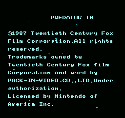 Predator (NES) screenshot: Disclaimer