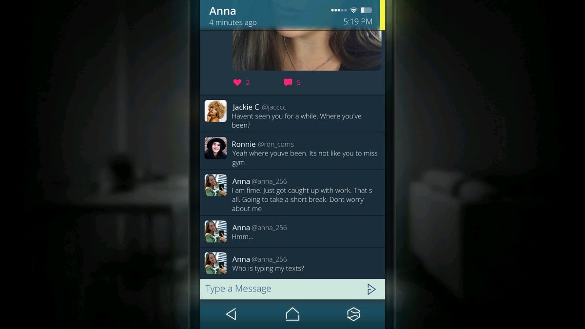Simulacra (Windows) screenshot: Trying to figure out who's the other person logged in to Anna's account
