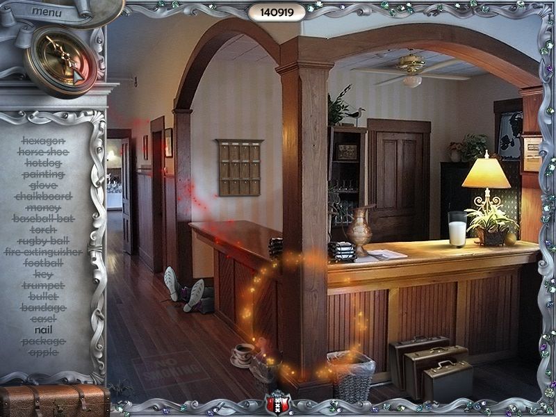 Youda Legend: The Curse of the Amsterdam Diamond (Windows) screenshot: The game has a hint system which shows where objects are hidden. Once used it takes time to recharge but using it seems not to incur any penalty