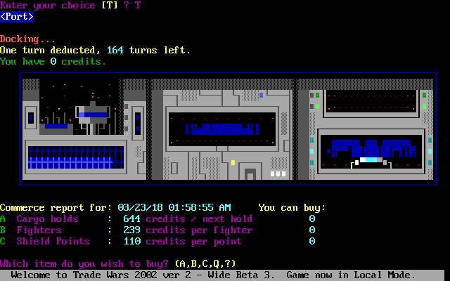 Trade Wars 2002 (DOS) screenshot: Landing on Earth