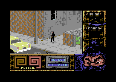 Ninja Remix (Commodore 64) screenshot: Level 2, "The Street": Starting Point.<br>