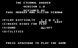 The Eternal Dagger (Commodore 64) screenshot: Main options