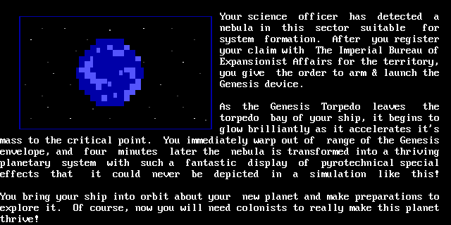 Trade Wars 2002 (DOS) screenshot: Creating a planet out of nothing but deep space and one Genesis Torpedo