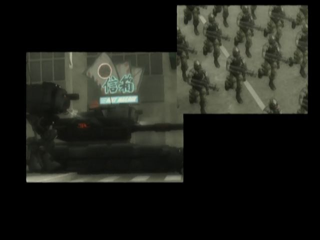 Project: Snowblind (PlayStation 2) screenshot: The title screen is followed by screens to select 50Hz or 60Hz. After this comes the company logos and a low resolution animated introduction which mimics a newsreel style