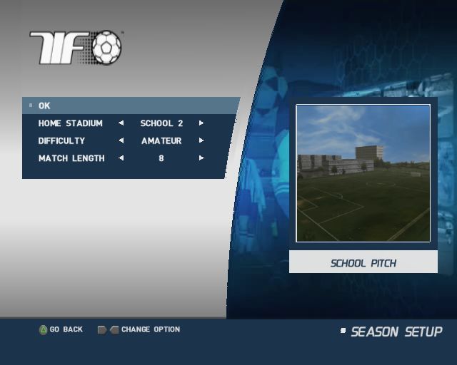 World Tour Soccer 2003 (PlayStation 2) screenshot: UK Retail game<br>Playing in career mode and selecting a team. It's not just the major teams that are available, the player can take an amateur side playing on a school field on to greatness