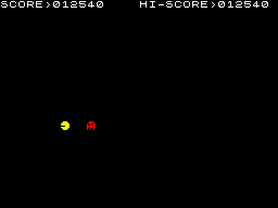 Pac-Man (ZX Spectrum) screenshot: For each 2 levels consecutively passed, this show is played. Pac-man the prey...