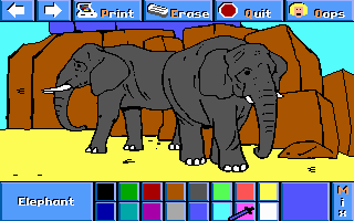 Electric Crayon 3.1: At the Zoo (DOS) screenshot: Elefants are colored (VGA 256)