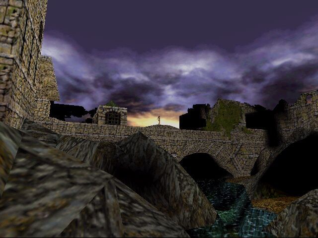 Tomb Raider: The Lost Artifact (Windows) screenshot: Lara with the setting sun