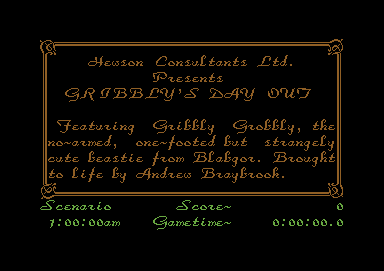 Gribbly's Day Out (Commodore 64) screenshot: Title screen
