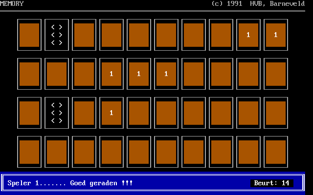 Memory (DOS) screenshot: Two matching cards