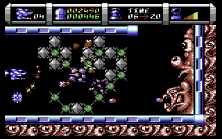 Cybernoid II: The Revenge (Commodore 64) screenshot: Shoot your way through the spikes