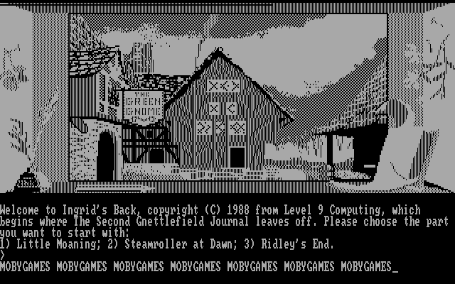 Ingrid's Back! (DOS) screenshot: Chapter selection (Monochrome)