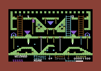Wizard (Commodore 64) screenshot: On a rope, headed for the key