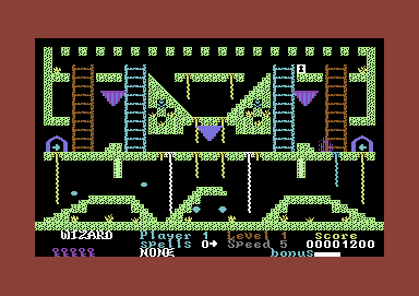 Wizard (Commodore 64) screenshot: Being pushed along after hitting the right arrow
