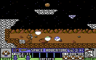 Ruff and Reddy in the Space Adventure (Commodore 64) screenshot: Picked up an item
