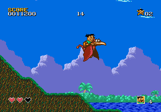 The Flintstones (Genesis) screenshot: I can fly! I can fly!