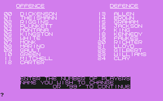 American Football (Commodore 64) screenshot: Here, you can change the name of your players