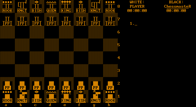 The Chessmaster 2000 (DOS) screenshot: It's also possible to have a display without real chess graphics (text)