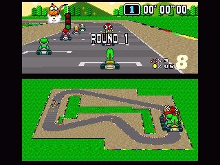 Super Mario Kart (SNES) screenshot: Yoshi at the start