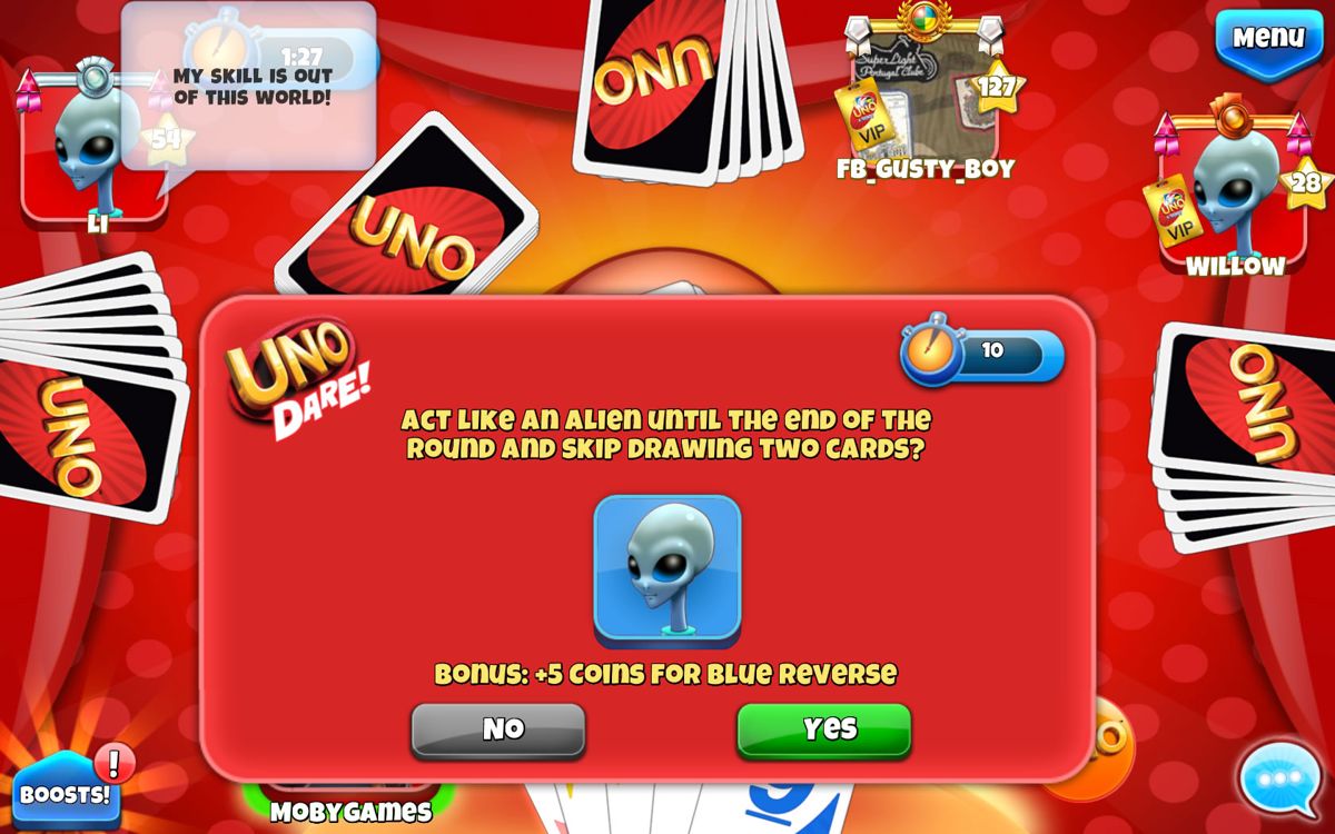 Uno & Friends (Windows Apps) screenshot: One of the options in the Dare mode