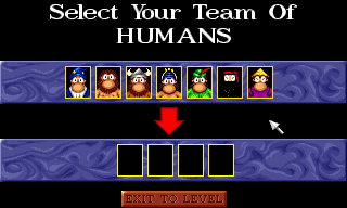 Humans 3: Evolution - Lost in Time (DOS) screenshot: Team selection
