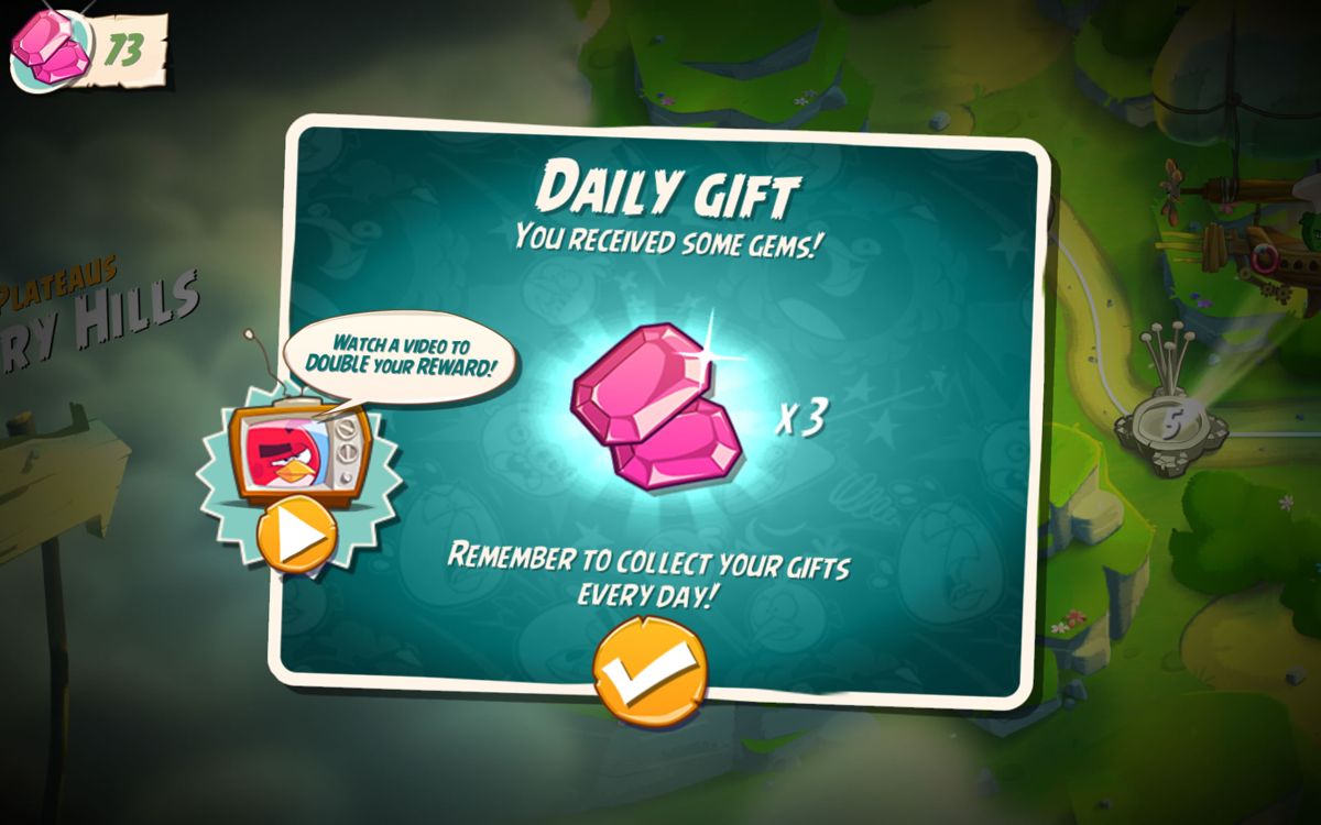 Angry Birds 2 (Android) screenshot: The game provides a daily gift.