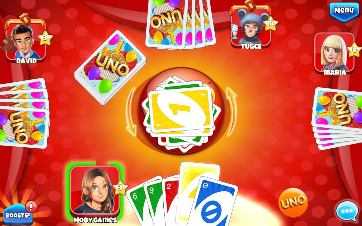 Uno & Friends (Windows Apps) screenshot: Playing a game with the one-year anniversary card deck.