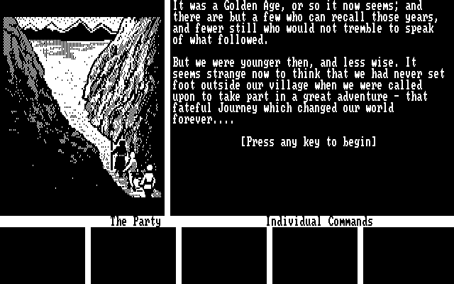 Journey: The Quest Begins (DOS) screenshot: Intro screen (CGA)