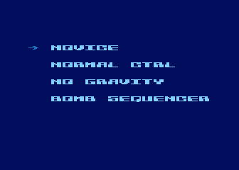 Blue Max 2001 (Atari 8-bit) screenshot: Main menu