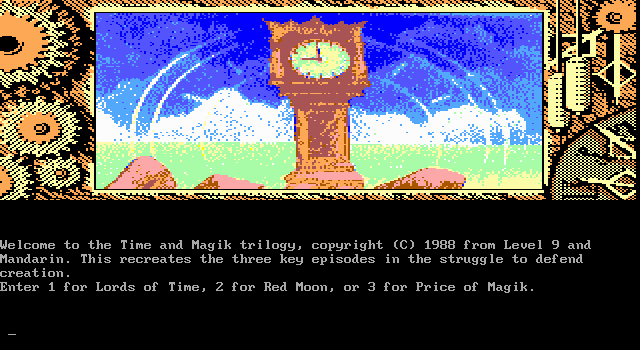 Time and Magik: The Trilogy (DOS) screenshot: Game selection (EGA)