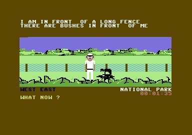 African Safari (Commodore 64) screenshot: The monkey picks up a tin can that you could not get earlier