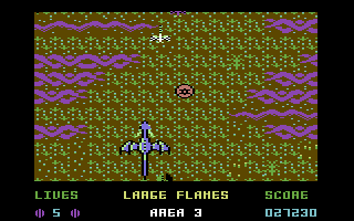 Dragon Spirit (Commodore 64) screenshot: Collect power ups before they fly off the screen
