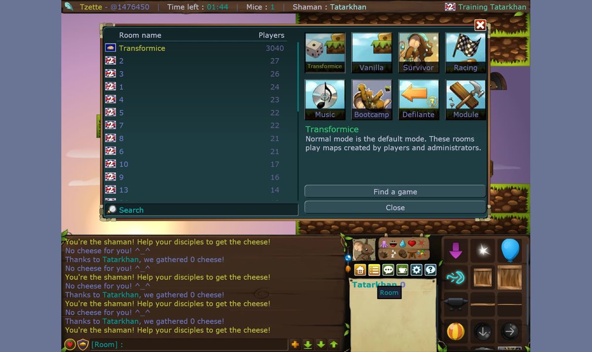 Transformice (Windows) screenshot: Game mode variants