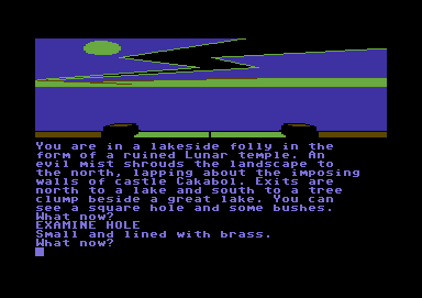 Red Moon (Commodore 64) screenshot: A lakeside folly