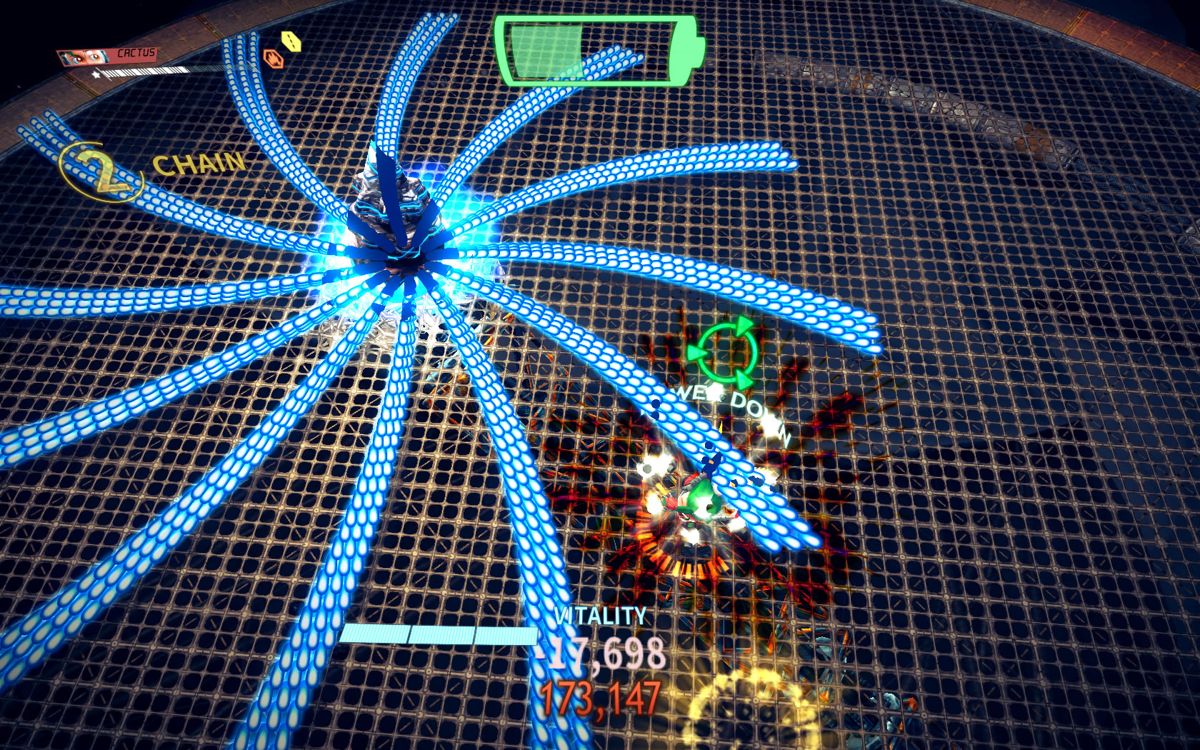 Assault Android Cactus (Windows) screenshot: A big fight against the fourth Section Lord: Venom
