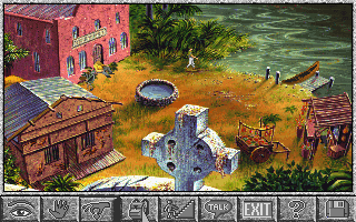 Amazon: Guardians of Eden (DOS) screenshot: The village of Rio Blanco. (VGA)