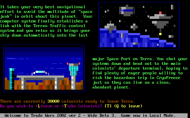 Trade Wars 2002 (DOS) screenshot: Approaching Earth