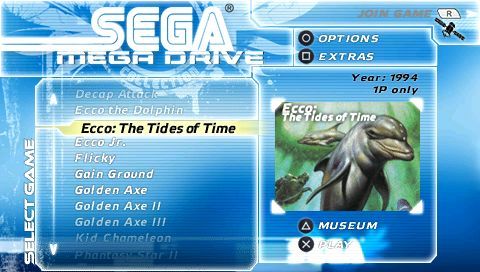 Sega Genesis Collection (PSP) screenshot: Game selection screen