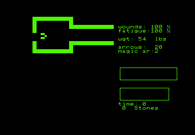 Dunjonquest: The Datestones of Ryn (Commodore PET/CBM) screenshot: Game start