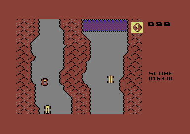 Bumping Buggies (Commodore 64) screenshot: Came to a split in the road