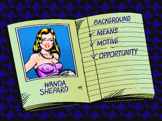 The Case of the Cautious Condor (DOS) screenshot: Suspect notebook (from the tutorial)