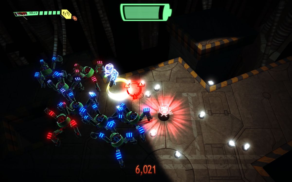 Assault Android Cactus (Windows) screenshot: In this level many parts are shrouded in darkness.