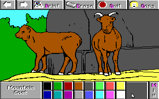 Electric Crayon 3.1: At the Zoo (DOS) screenshot: Mountain Goats are colored (Low EGA 16)