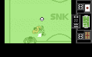 Fighting Soccer (Commodore 64) screenshot: Two players jump up for the header