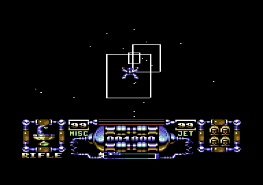 Dan Dare III: The Escape (Commodore 64) screenshot: Teleporting through space