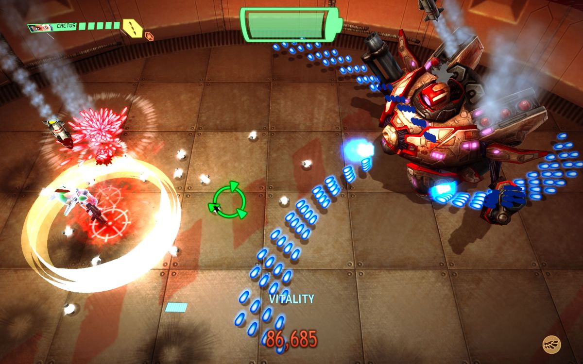 Assault Android Cactus (Windows) screenshot: Boss battle against Embryo