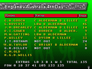 Brian Lara Cricket '96 (Genesis) screenshot: Player statistics screen